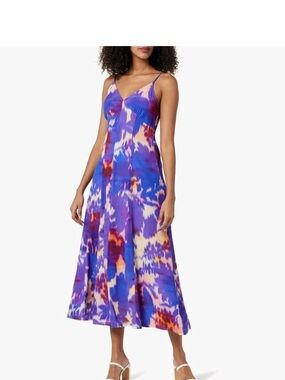 Tie-Dye V-Neck Spaghetti Strap Midi Dress - Purple Multi